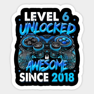 Level 6 Unlocked Awesome Since 2018 Gaming 6Th Birthday Sticker